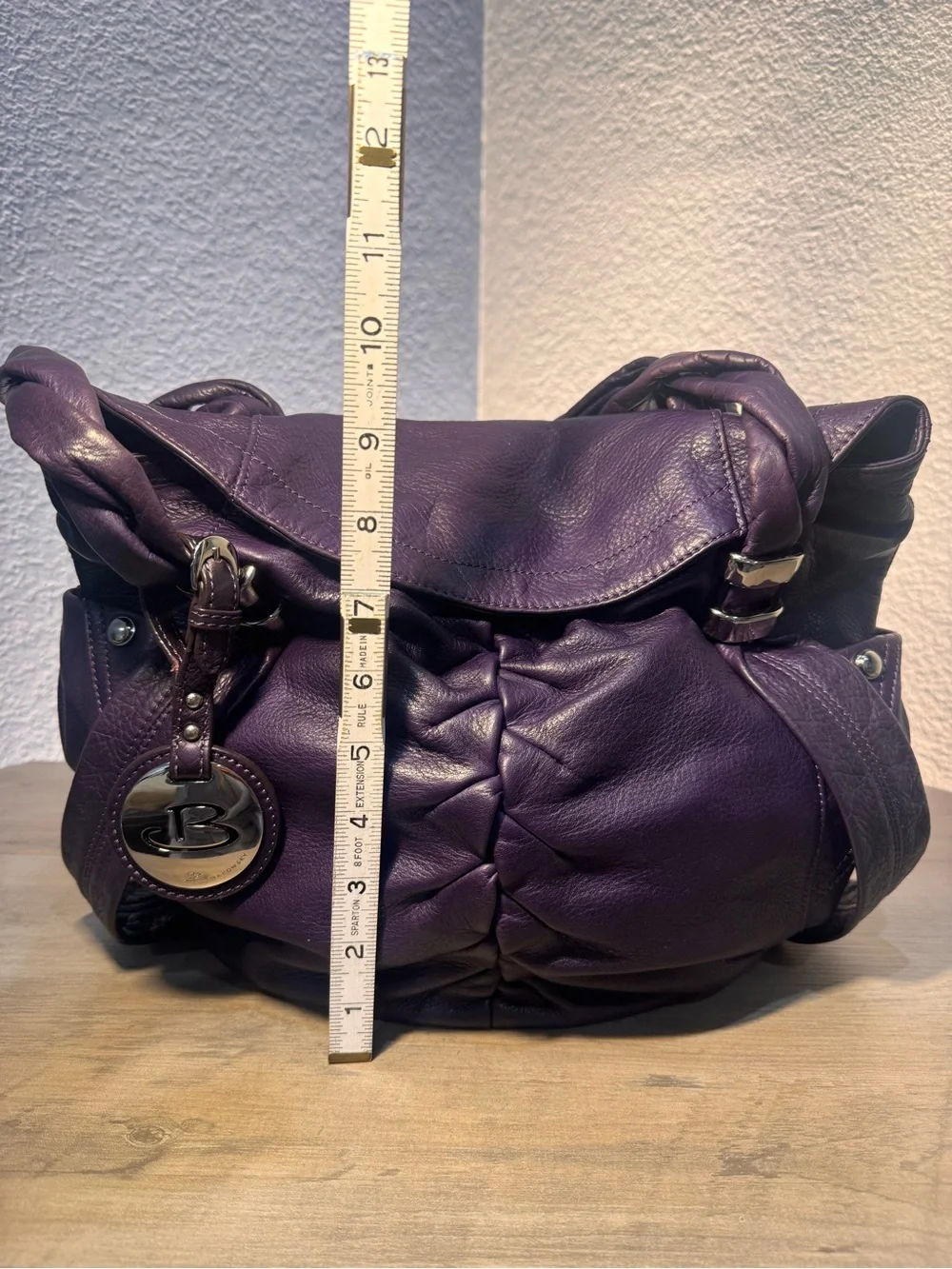 B Makowsky Purple Pebbled Leather Hobo Shoulder Bag Braided Handles Large - Picture 12 of 14